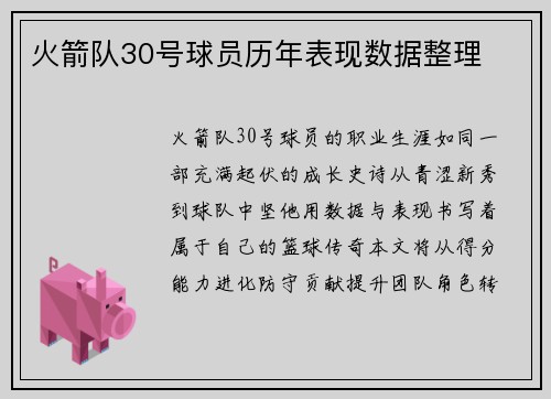 火箭队30号球员历年表现数据整理